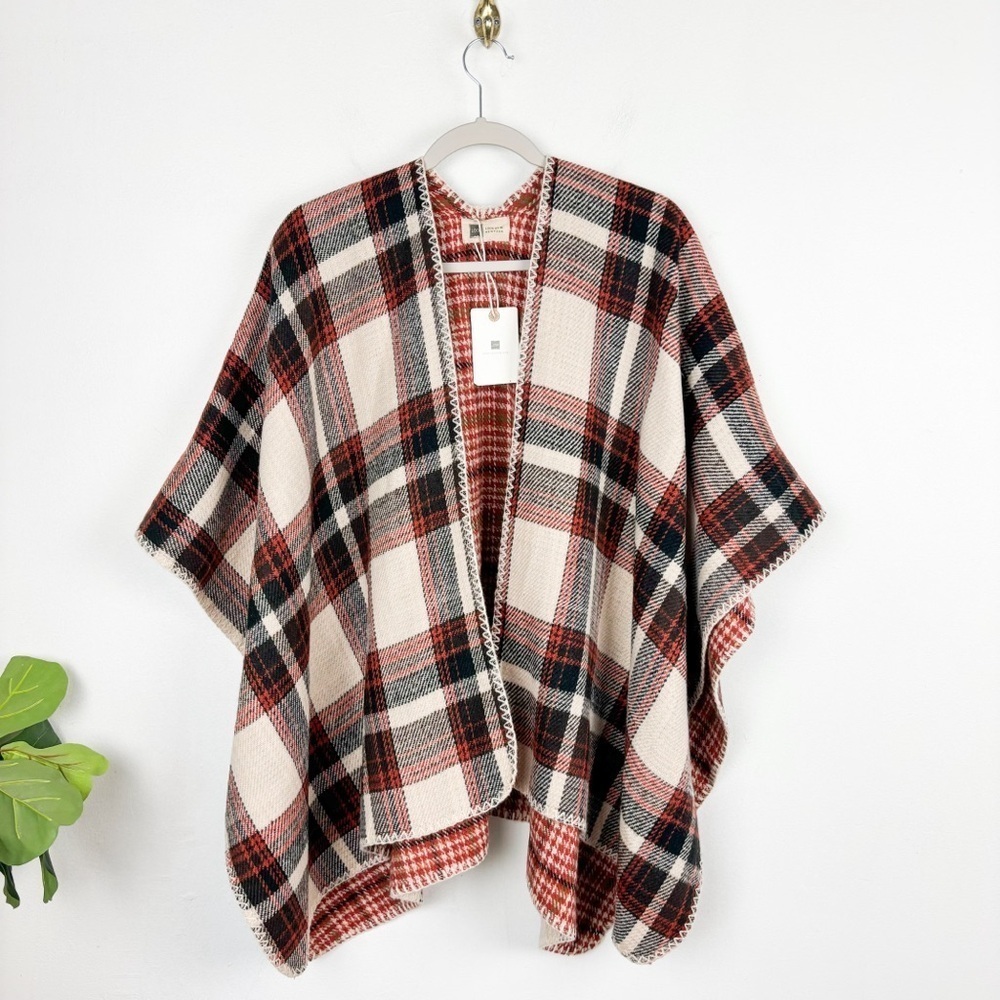 NWT Look by M New York Plaid Poncho Wrap Shrug Shawl